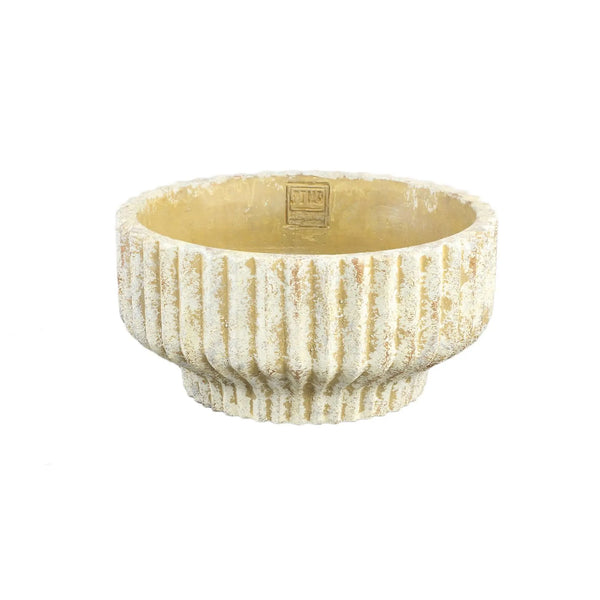 Gabriel Cream cement pot round lines low M