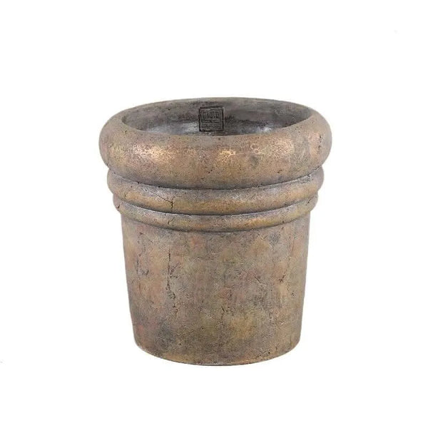 Helena Brown cement pot round rustic gold finishXL