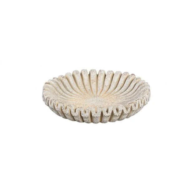 Raffay Cream cement round plate ribbed lines S