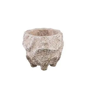 Runas White cement round pot wavy pattern XS