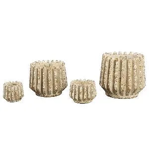 Zariya Cream cement round pot ribbed lines XS