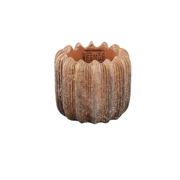 Brigett Copper cement pot ribbed round XS