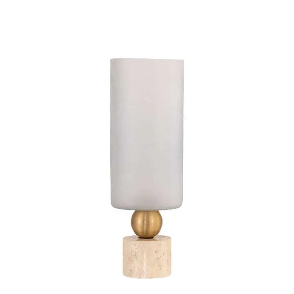 Levee White glass stormlight travertine base S