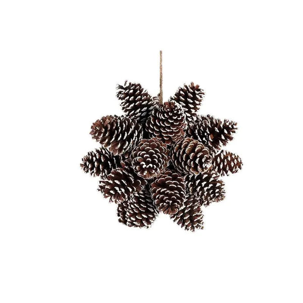 Phine Brown hanging pinecone ball with snow