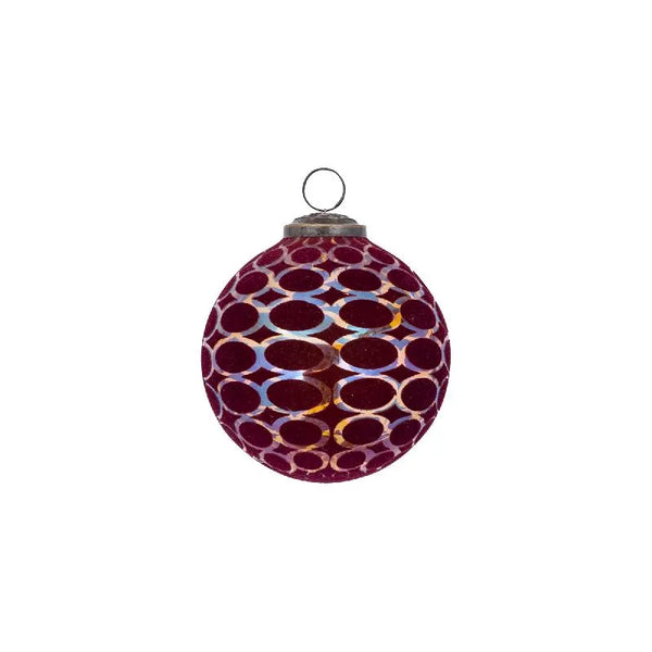 Jeyden Burgundy round glass ball flocking S