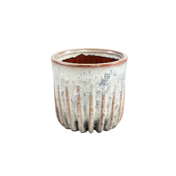 Holker Cream ceramic pot ribbed round XS