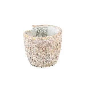 Tove Cream cement pot round with stripes XS