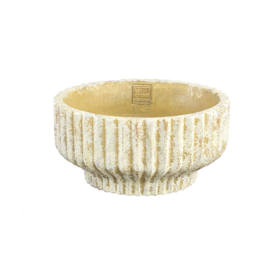 Gabriel Cream cement pot round lines low M - i Giardini di Giulia  