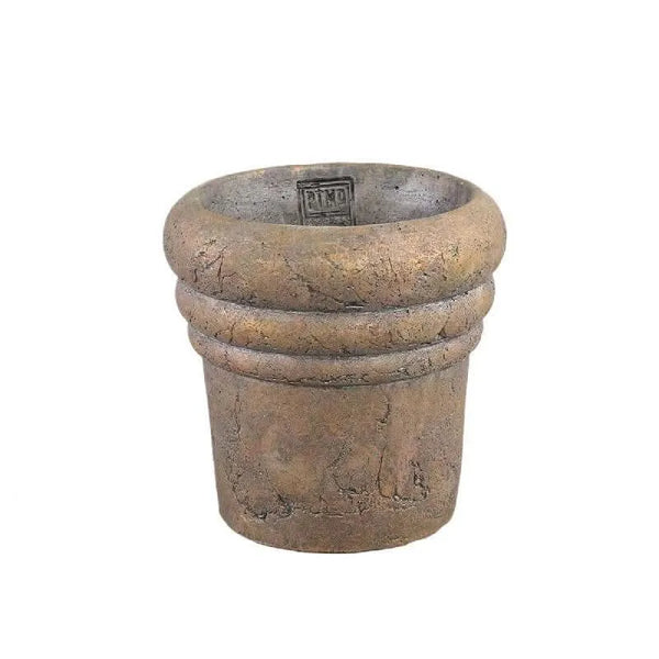 Helena Brown cement pot round rustic gold finish L