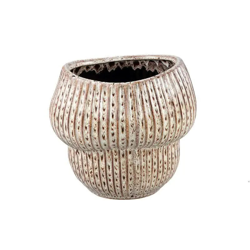 Colby Brown ceramic pot round shaped with lines M - i Giardini di Giulia  