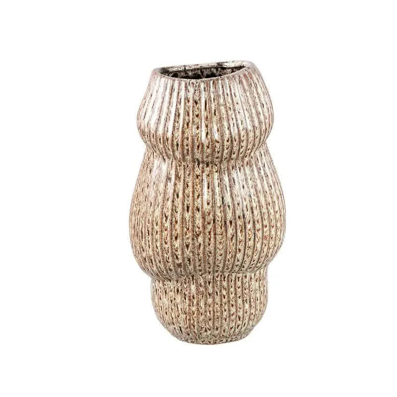 Colby Brown ceramic pot round shaped lines high M - i Giardini di Giulia  