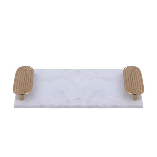 Dez White Marble rectangle tray golden handles L