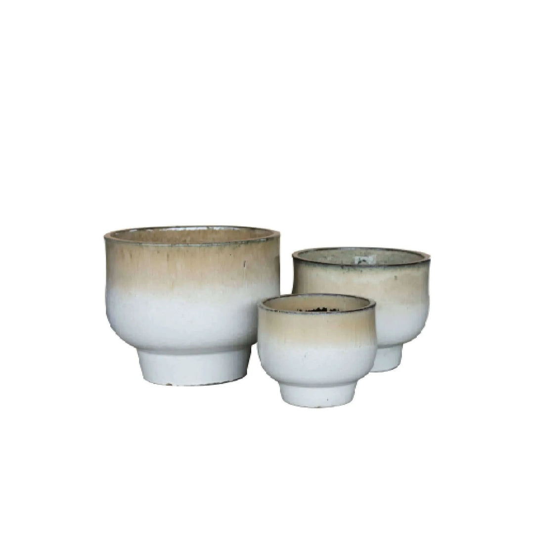 Sanish Cream glazed ceramic pot on foot round SV3 - i Giardini di Giulia  