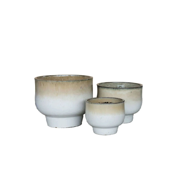 Sanish Cream glazed ceramic pot on foot round SV3 - Grande
