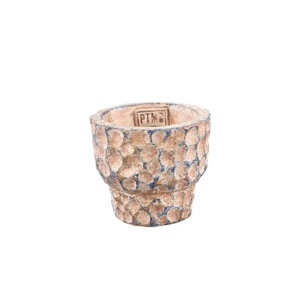 Liselot Brown round cement pot stamped pattern XS