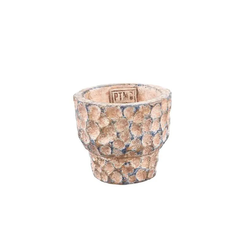 Liselot Brown round cement pot stamped pattern XS - i Giardini di Giulia  