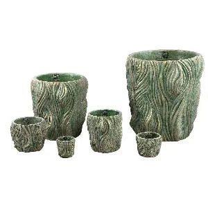 Alexio Green round cement pot wavy lines low XL - i Giardini di Giulia 
