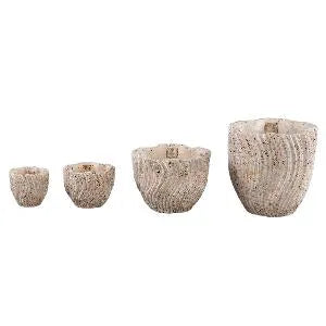 Robbien Cream cement round pot wavy lines S