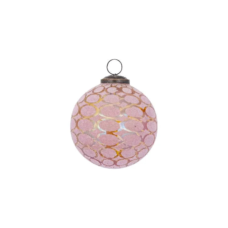 Jeyden Pink round glass ball flocking pattern XS