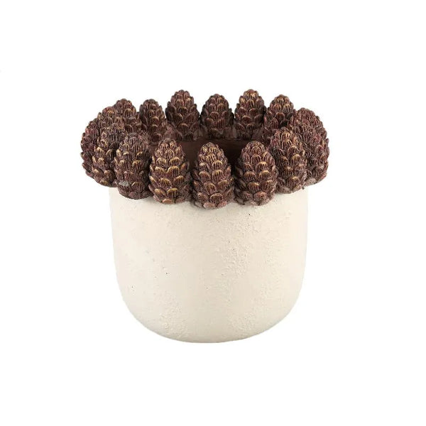 Tyres Beige cement pot pinecone border round XL