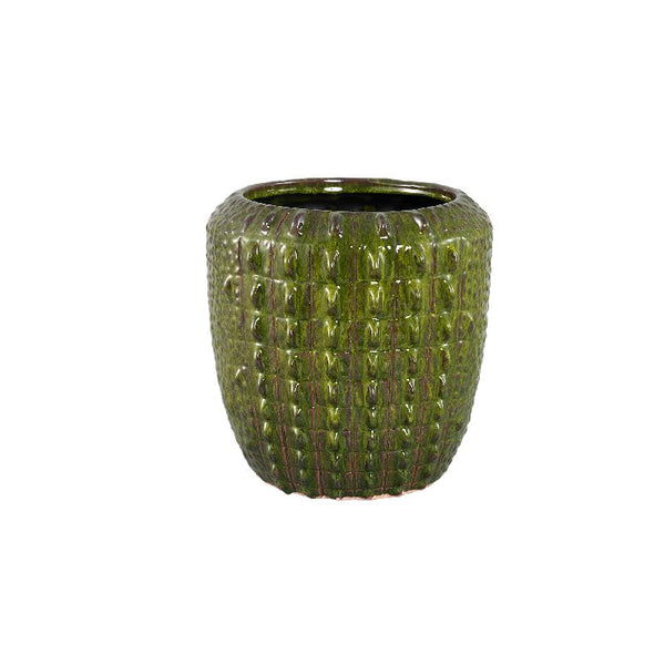 Crocco Dark Green ceramic round pot croco patternM