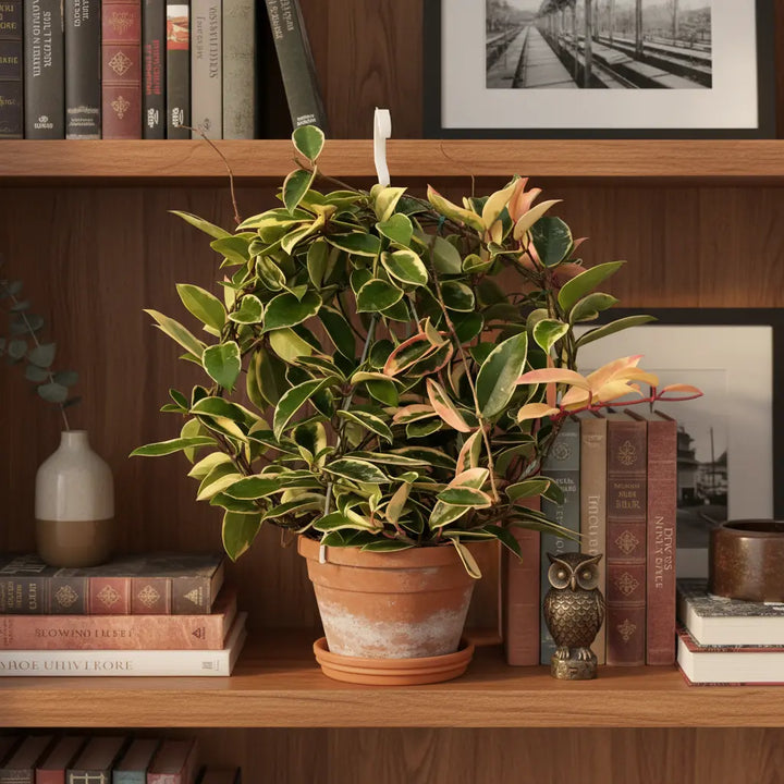 Hoya Carnosa in appartamento - Vista dall'alto della pianta nel cesto appeso