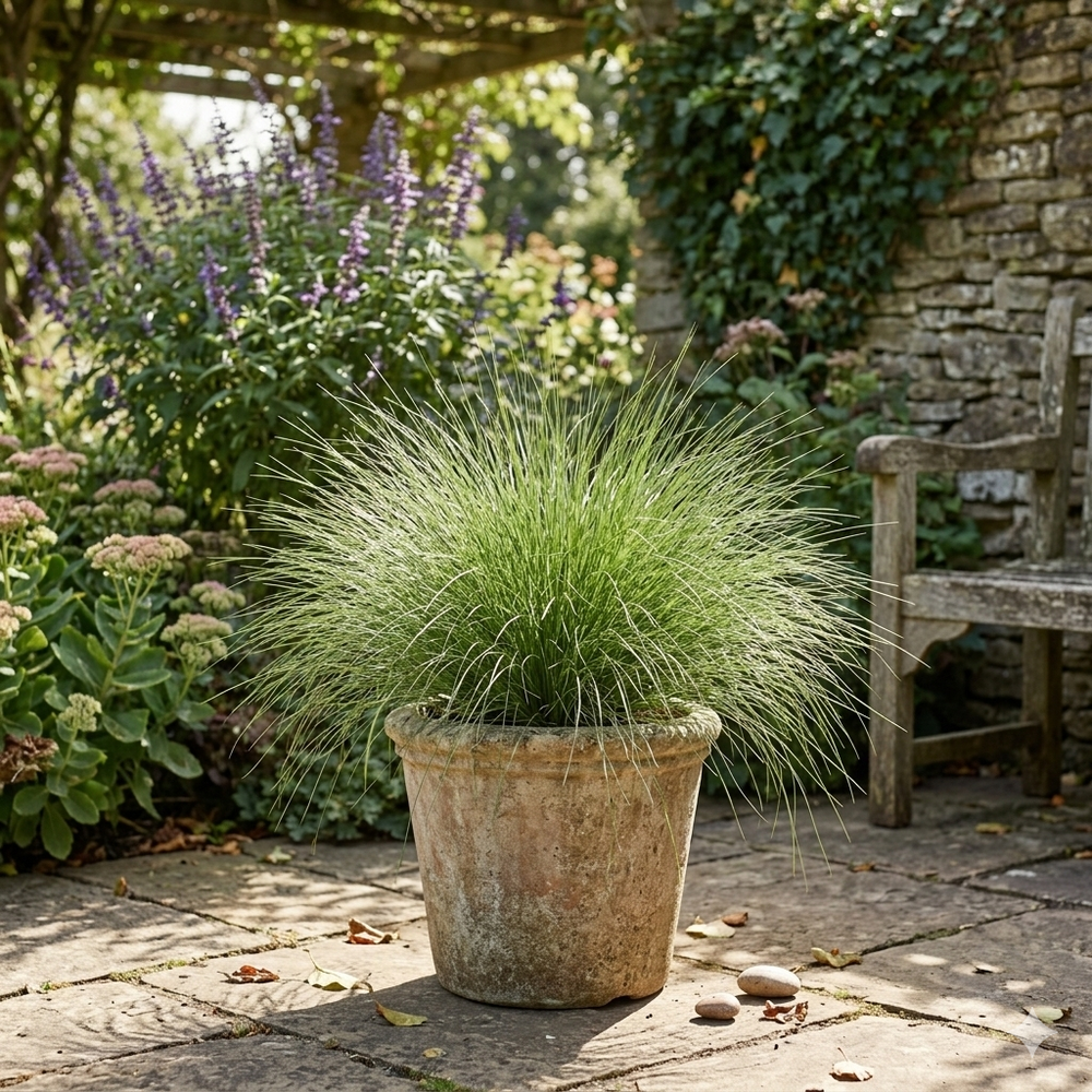 Stipa Tenuissima online - dettaglio dei fili sottili e dorati che ondeggiano al sole
