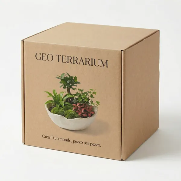Kit Terrarium Fai da Te Geo Terrarium - scatola packaging ecologico in cartone kraft con logo