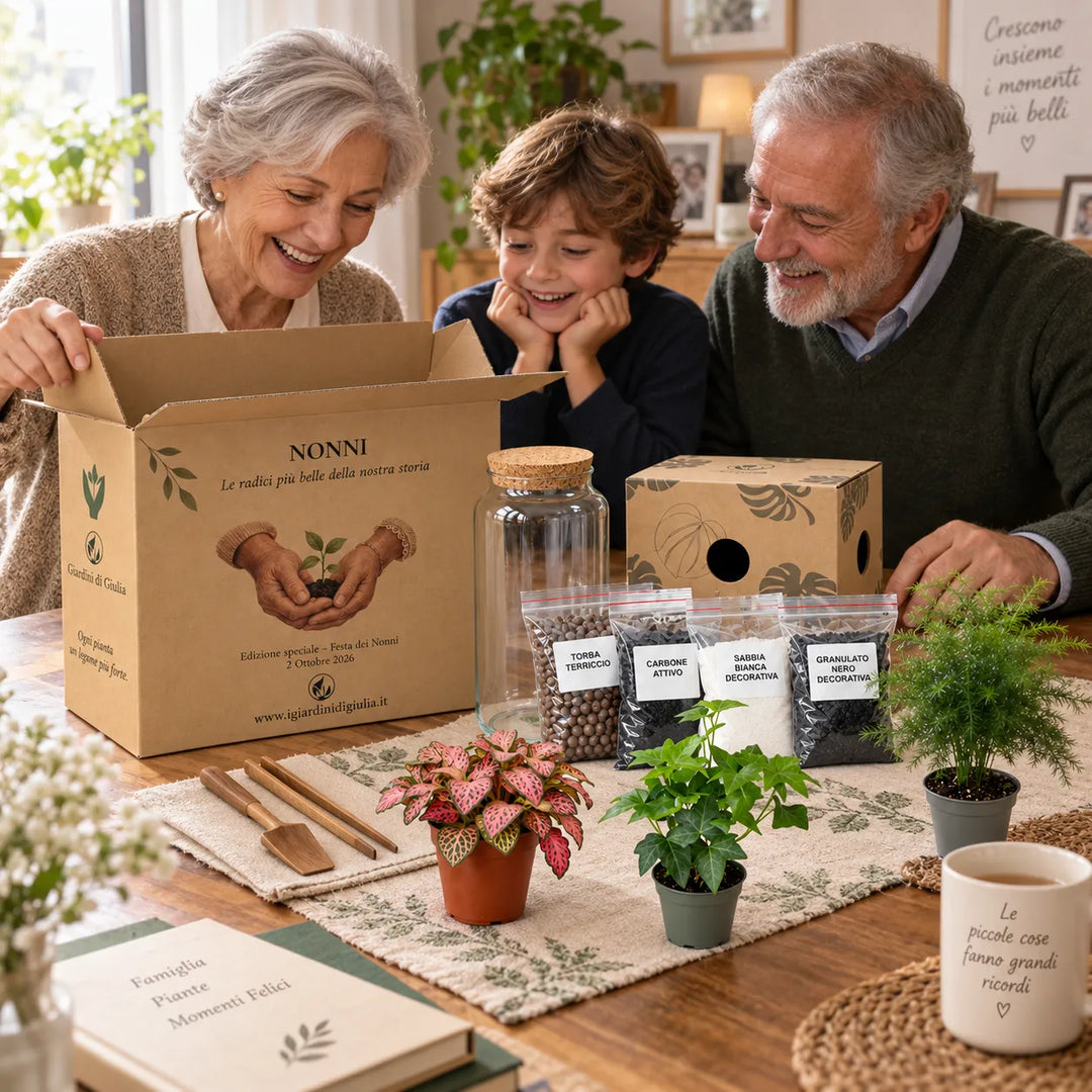 Kit Terrarium fai da te con scatola regalo, vaso in vetro, tre piantine, substrati decorativi e attrezzi per realizzare il terrarium