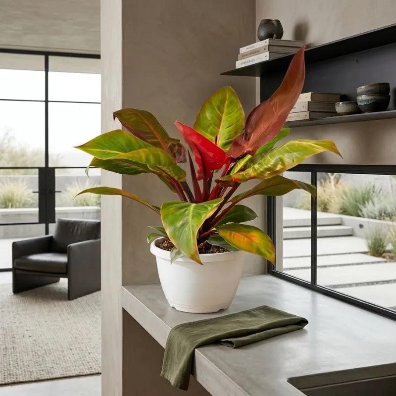 Philodendron Orange - pianta in vaso su sfondo neutro, altezza 65 cm