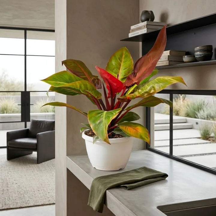 Philodendron Orange - pianta in vaso su sfondo neutro, altezza 65 cm