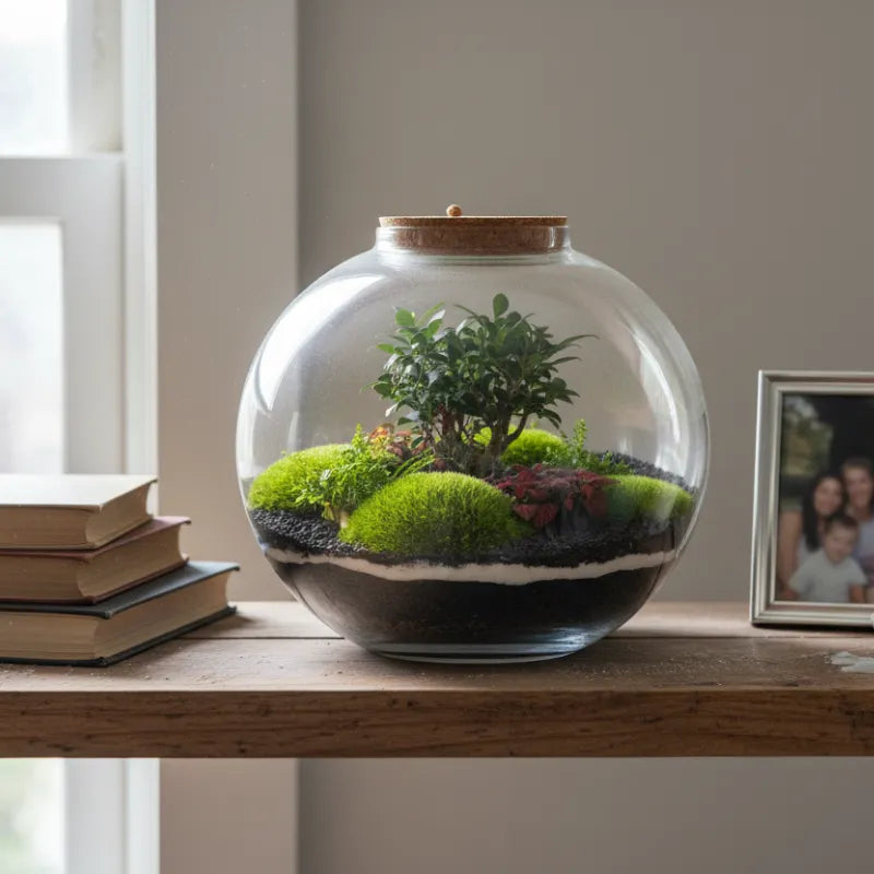 Terrarium piante adatte - Composizione interna del Terrarium Chloe con diverse specie