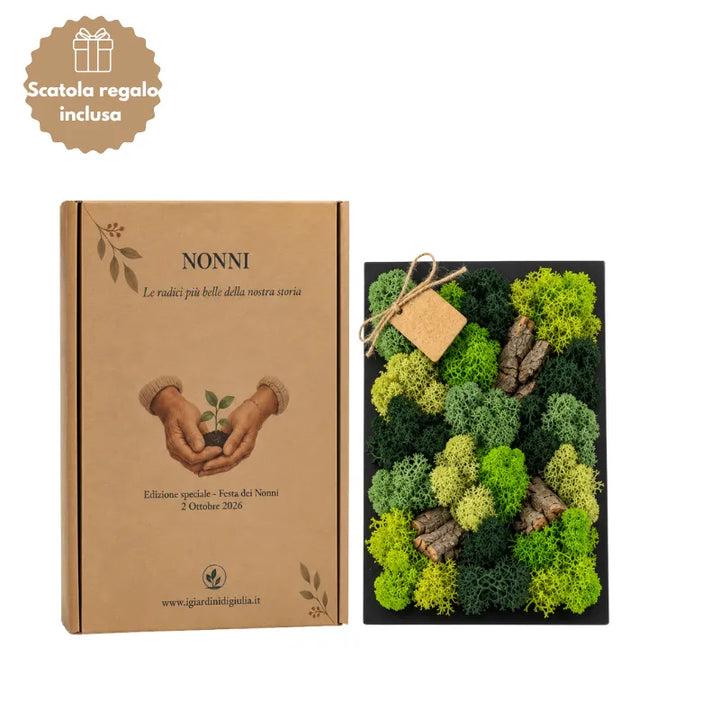 Quadro Mini decorativo in muschio e licheni stabilizzati 14,5x24,5 cm con scatola regalo inclusa