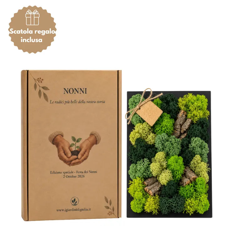 Quadro Mini decorativo in muschio e licheni stabilizzati 14,5x24,5 cm con scatola regalo inclusa