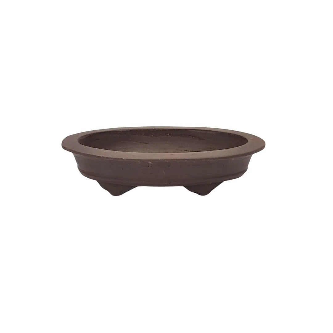 Vaso bonsai ovale in ceramica grezza marrone, realizzato a mano a Yixing, ideale per coltivazione indoor e outdoor