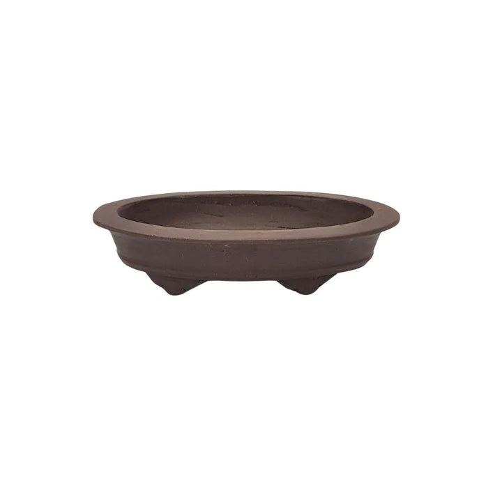 Vaso bonsai ovale in ceramica grezza marrone, realizzato a mano a Yixing, ideale per coltivazione indoor e outdoor