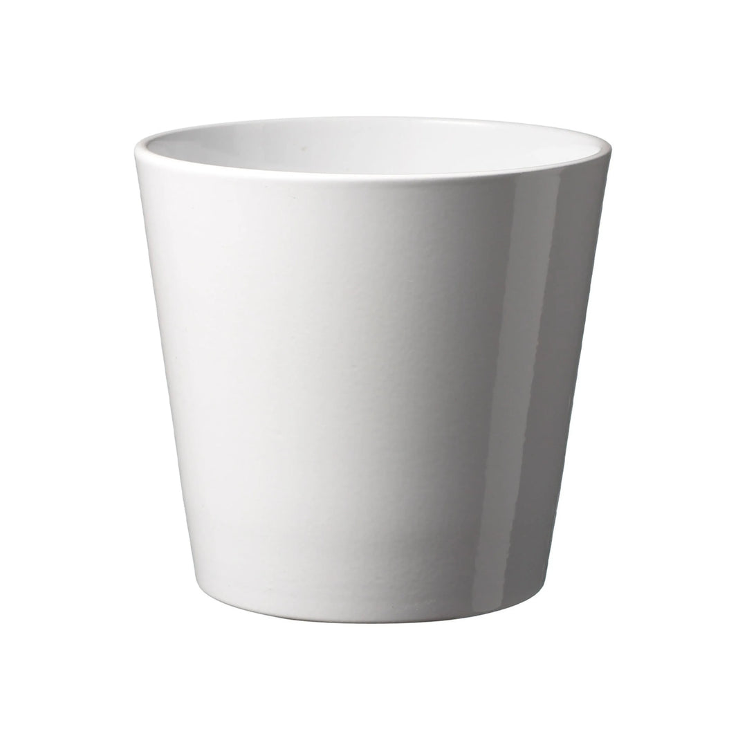 Vaso cilindrico bianco in ceramica lucida dal design conico – ideale per arredamento moderno e piante da interno