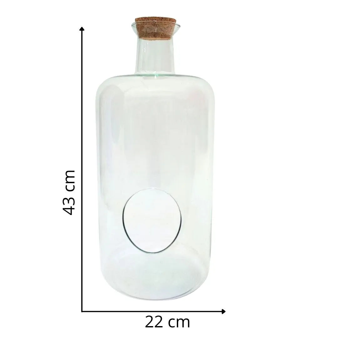  Contenitore in vetro soffiato con apertura circolare, dimensioni 43 cm x 22 cm