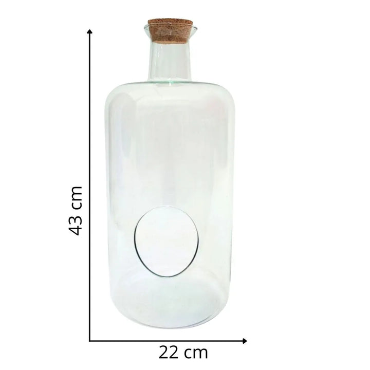  Contenitore in vetro soffiato con apertura circolare, dimensioni 43 cm x 22 cm