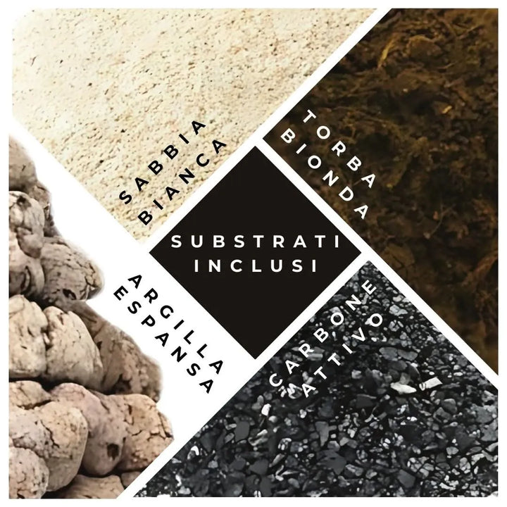 Substrati naturali per terrarium completo: sabbia, torba, argilla espansa e carbone attivo