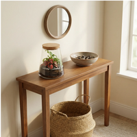 Terrarium Eco Chic su console ingresso con specchio rotondo, decorazione accogliente per entrata casa