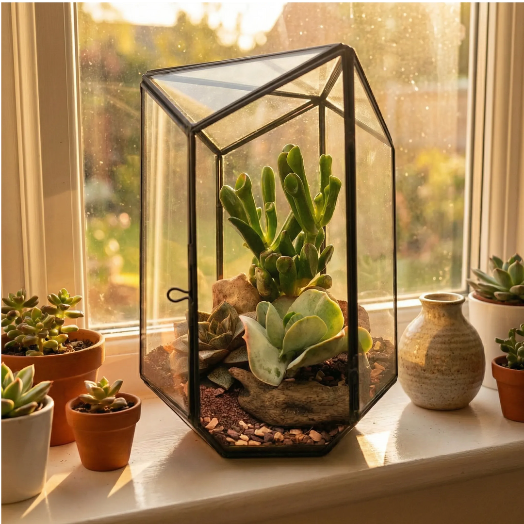 Terrarium geometico Iris con piante grasse