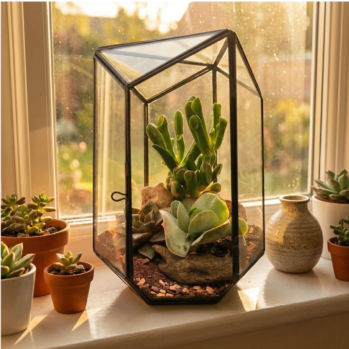 Terrarium geometico Iris con piante grasse
